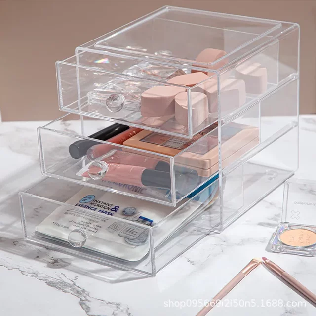 Boîte de rangement de cosmétiques en acrylique, Type tiroir Transparent, rouge à lèvres à 3 couches, masque Facial, boîte de rangement de bureau, Division de grille empilable