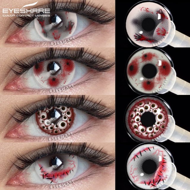 EYESHARE 1 Pair Cosplay Contact Lenses Crazy White Contact Lenses Anime Black Eye Lenses Halloween Red Lenses Beauty Makeup Lens
