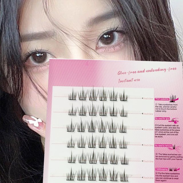 6 rows of clustered self-adhesive eyelashes, no need for glue, cartoon-style eyelashes, makeup tools, Cils DIY eyelashes