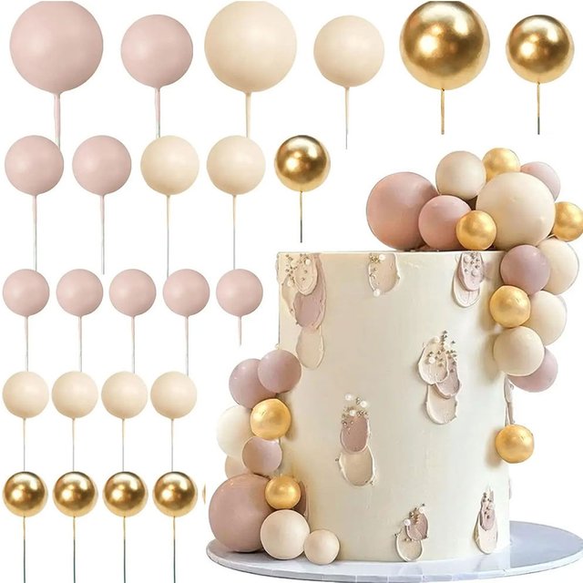 30 pièces abricot Blush boules d'or décoration de gâteau poussiéreux rose nu Beige or boules de