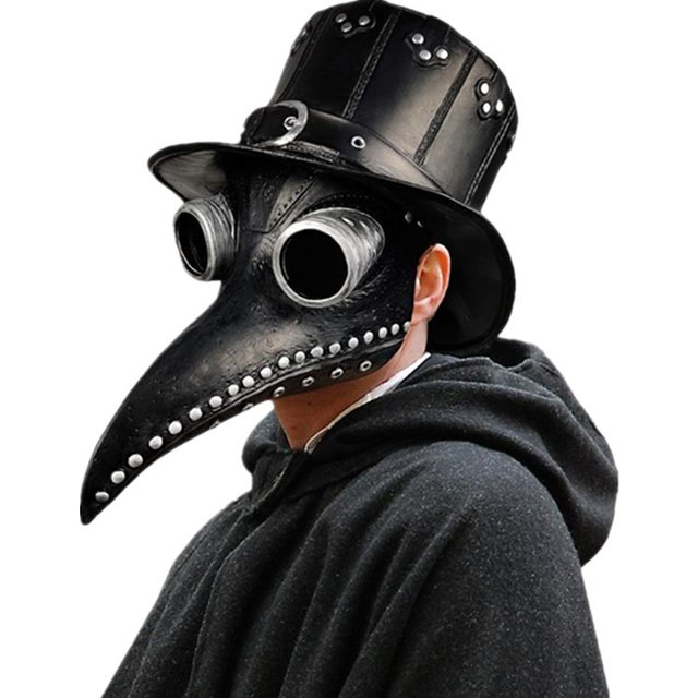 Black Rubber Plague Doctor Mask, Halloween Long Nose Bird Beek Steampunk Gas Latex Face Mask,Cosplay Prop for Kids and Adult