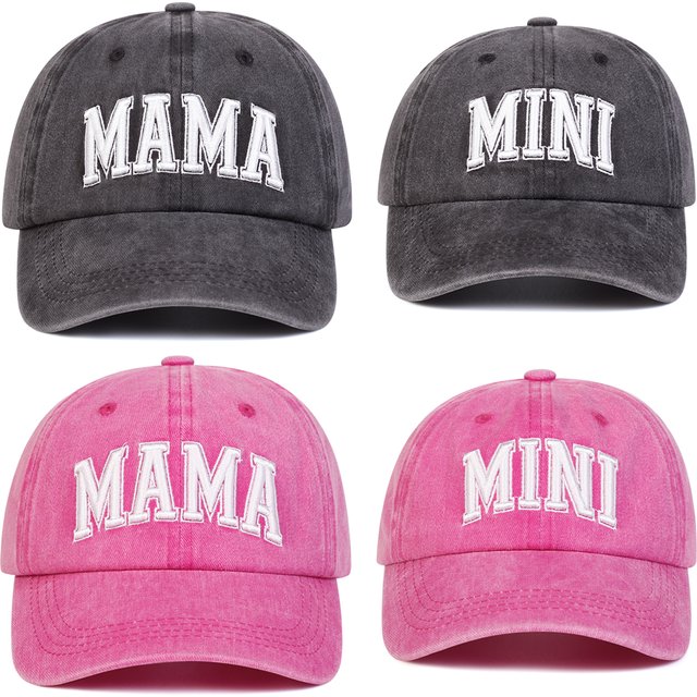 Unisex Parent Child 3D MAMA/MINI Embroidery Wash Baseball Caps Spring and Autumn Outdoor Adjustable Casual Hats Sunscreen Hat