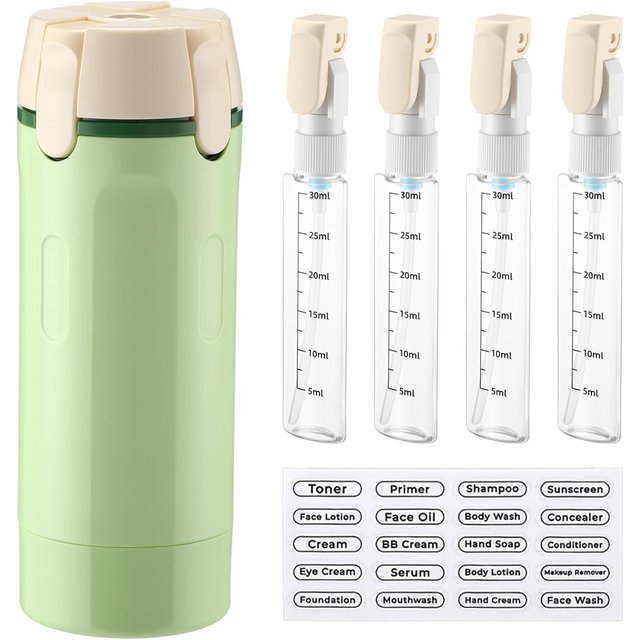 4-in-1 Travel Dispenser Bottle Leak Proof Reusable Toiletry Containers for Shampoo Conditioner Soap Lotion Skincare
