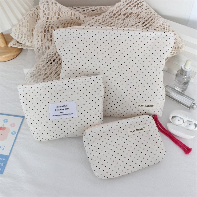 Polka Dot Makeup Bag Large Capacity Cosmetic Pouch Portable Mini Travel Toiletry Bag Lipstick Organizer Cute Gift for women