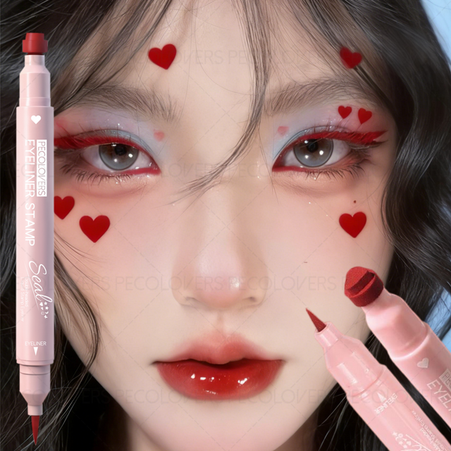 1 eyeliner double embout lisse – Motif étoile/coeur/lune, imperméable, convient aux débutants, cadeau pour la Saint-Valentin