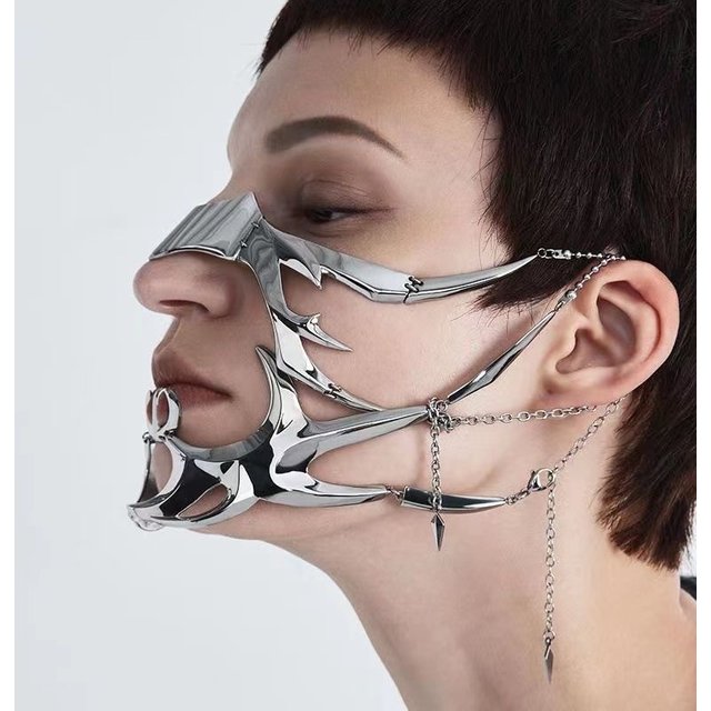 Cyberpunk Adjustable Metal Face Mask Punk Chain Facial Ornament Party Cosplay Decorative Accessory for men Women
