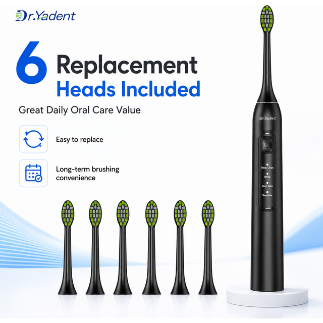 Dr.Yadent YD05 Sonic Toothbrush Gentle to Adult Gum 4 Modes 6 Soft Bristles Heads 2 Mins SmartTimer with Fast USB-C Rechargeable