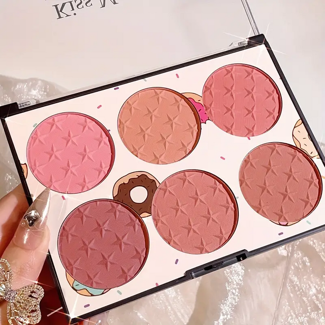 6-color blush palette, matte, waterproof, natural, long-lasting, high-pigment brightening cute star print blush