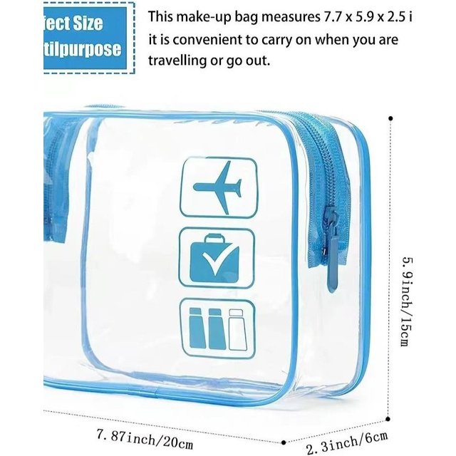 Clear Zippered Makeup Organizer Bag - Transparent Cosmetic Case For Travel & Bathroom Storage