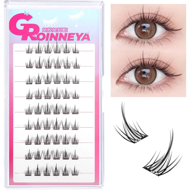 GROINNEYA Glue Free Cluster False Lashes Eyelashes Self-adhesive No Need Remove Reusable Natural Manga Lashes Makeup