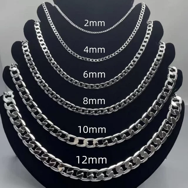 Collier en argent Sterling 925 pour hommes et femmes, 2/4/6/8/10/12MM, 40-75cm, chaîne faciale, fermoir à homard, bijoux de fiançailles, cadeaux
