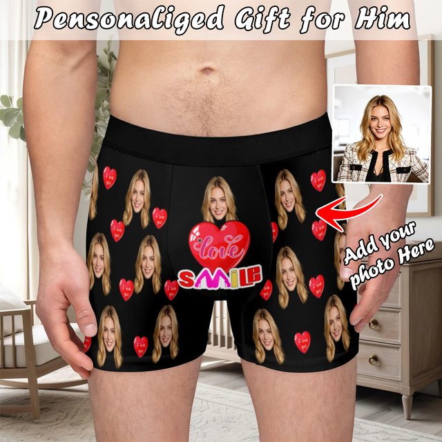 Personalized facial photos customized underwear flat cornered men's Valentine's Day gift for husband anniversary gift for fath