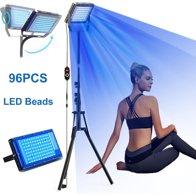 50W Ultraviolet Tanning LampTripod Solarium Lamp for Tanning Body 96PCS LED Blue Light Lamp Wavelength 460nm & 480nm Skin Care