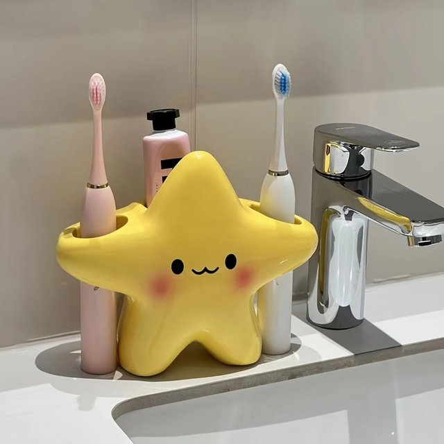 Support de rangement pour brosse à dents et dentifrice en forme d'étoile, Design Facial mignon, style créatif, rangement divers sans prendre de l'espace, 2/1 pièces