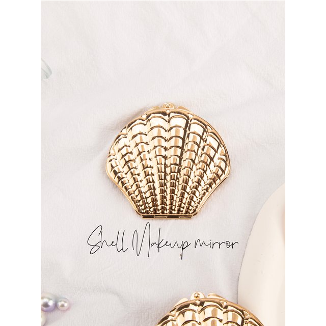1PC Golden Shell Double Sided Makeup Mirror Exquisite Portable For Girlfriend Mum Wife Teacher Sister Auntie Birthday Party Holi