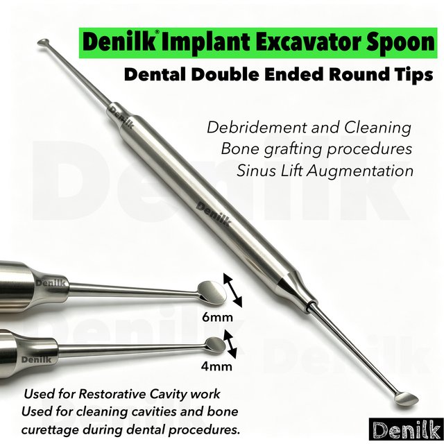 1PCS Dental Implant Stainless Steel Double Ends Surgial Excavator Spoon Dentist Bone Curettes Oral Care Restorative Cavity Tool