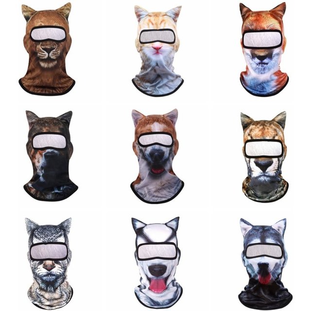 Masque facial Animal 3D drôle en Fiber de Polyester, protection solaire, guêtre de cou, oreilles de chien/chat imprimées, Masque de protection solaire coupe-vent d'été