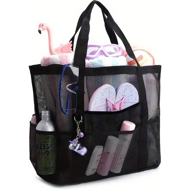 Mesh Beach Bag, One Shoulder Mesh Shower, Fitness, Swimming Bag, Large Capacity Handheld Travel Cosmetics Storage Bag