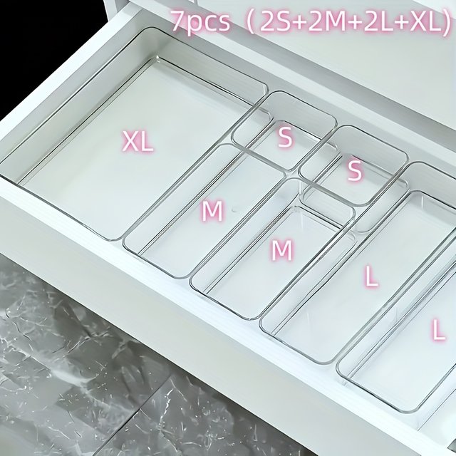 4/7 PCS Acrylic Clear Drawer Organizer Set, Cosmetic Storage Box for Vanity, Desk Office Supplies, Home Desk & Drawer Organiza