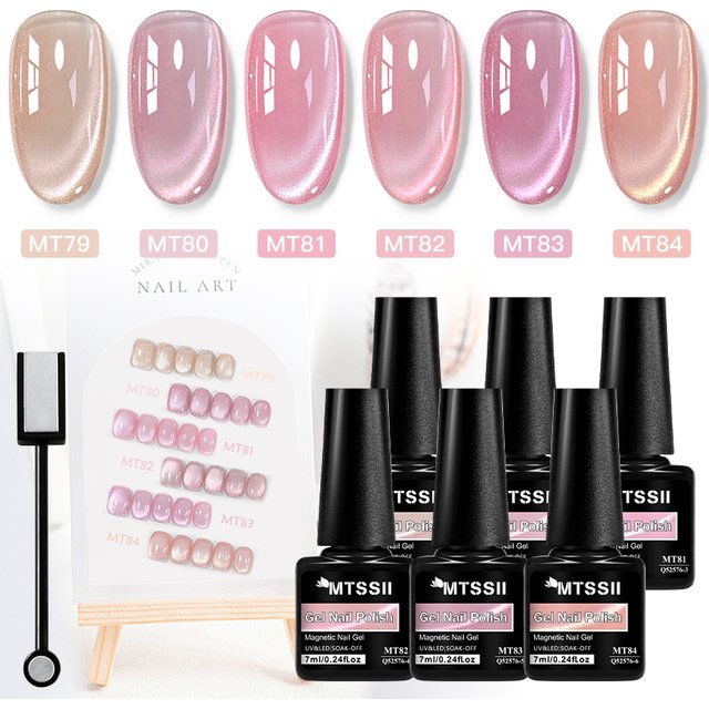 7pcs Pink Story Cat Magnetic Gel Nail Polish Set Nude Pink Gold Light Semi Permanent UV Gel Varnish Soak Off Nail Supplies DIY