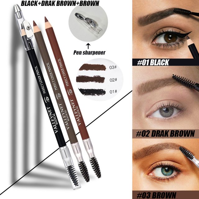 3-Color Double Head Waterproof Eyebrow Pencil with Built-in Brush Natural Eyebrow Pencil | Long-Lasting Eyebrow Pencil Makeup
