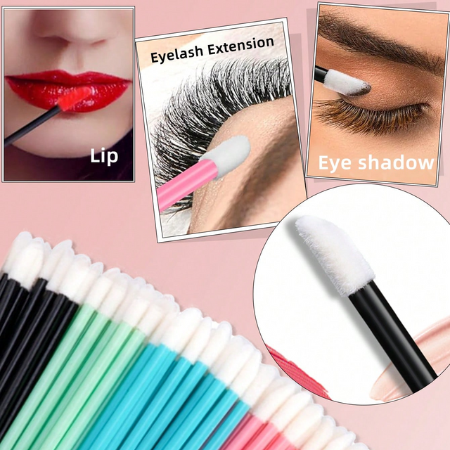 50 PCS Disposable Lip Wands Eyelash Microswabs Make Up Brush Eyelash Brush Mascara Wands Kits For Eyelash Extensions