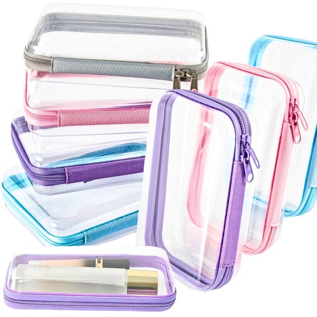2pcs Random Clear Hard PVC Storage Pouch, Waterproof Portable Organizer Case for Stationery, Makeup & Travel Essentials YMY