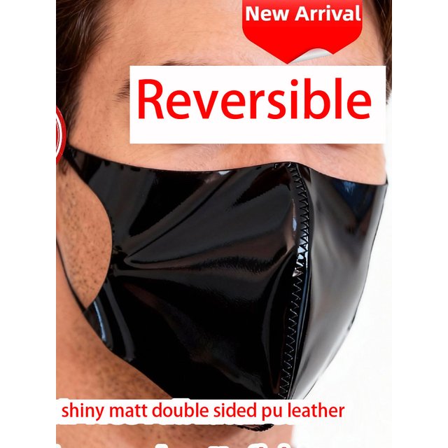Shiny Matt Doule Sided PU Leather Cosplay Face Masks Wet Look PVC Reversible Masque Waterproof Washable Mouth Muffle Facemask