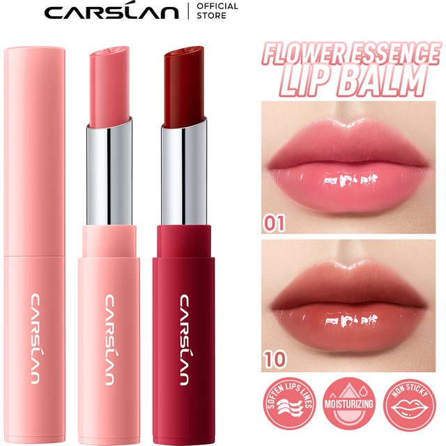 CARSLAN Color Lip Balm Flower Essence Extra Moisturizing Natural Lasting Lip Plumper Non Sticky Lip Gloss Makeup Lip Care