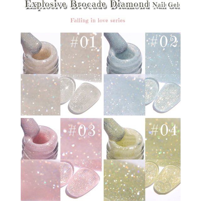 ZH 1-4Pcs 12ML Pink Blue White Green Color Series Ladybug Glitter Gel Nail Polish, Popular Yun Brocade Diamond Gel Polish