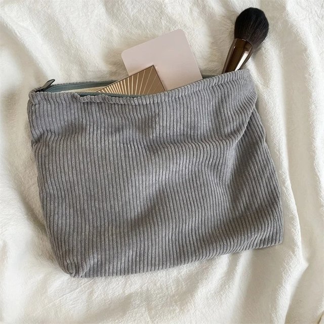 Corduroy Portable Makeup Bag Large Capacity Cosmetic Pouch Zipper Travel Toiletry Bag for Cosmetics Brushes Skincare Accessories