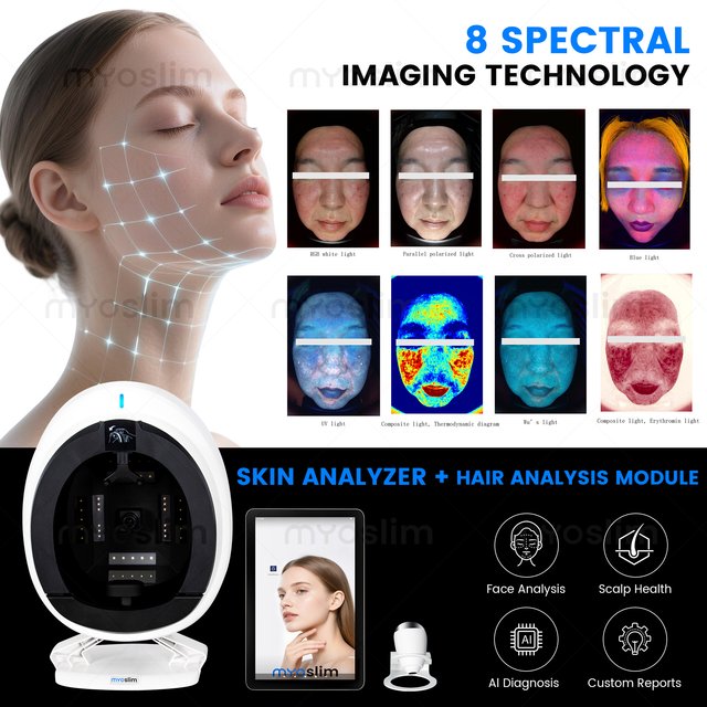 Advanced 36M HD AI Facial Scanner 8 Spectral Imaging Skin Hair Scalp Analyzer Machine Custom Report Beauty Salon Testing Device