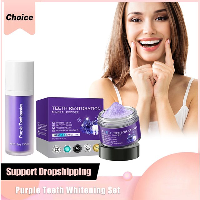 Purple Toothpaste for Teeth Whitening Tooth Stain Removal Yellow Sensitive Teeth Brightening Teeth Restoration Mineral Powder
