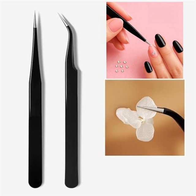 Anit-Static Tweezers, Precision Black DIY Tweezers for Nail Art and Eyelash Extensions Beauty Tools Makeup Tools Lash Tweezers