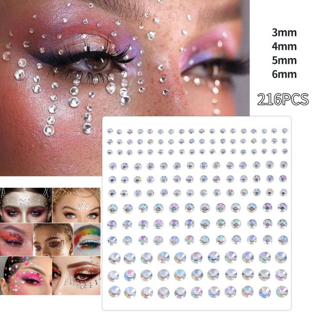 3/4/5/6mm Self Adhesive Rhinestone Gem Stickers 3D Eyes Face Body Makeup Festival Stage Performance Temporary Tattoos Stickers