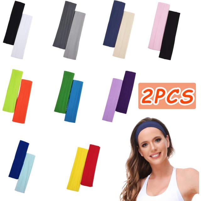 2PCS/Set Sports Yoga Hair Band Solid Running Absorb Sweat Headband for women Men Fitness Gym Make Up Hair Accessories Headwrap