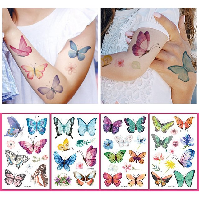 Butterfly Skin Tattoo Sticker False Tattoo Temporary Body Arm Face Makeup Tattoo Removable Butterfly Pattern Sticker for Childre