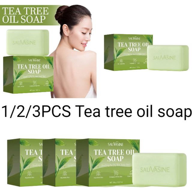 1/2/3PCS Tea Tree Oil Soap Bar for men & Women Deep Cleansing Soothing for Dry Skin, Body Odor Care Exfoliates & Firms Skin Care