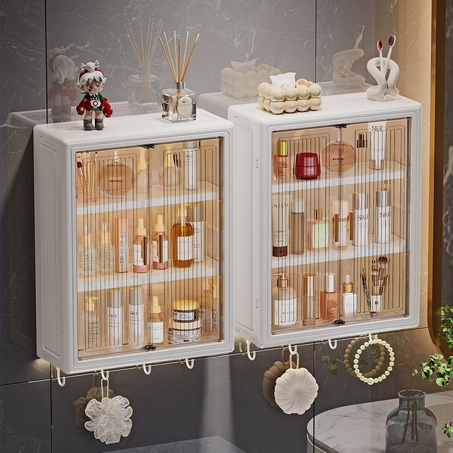 Wall Mounted Bathroom Shelf Organizer No Drill Adhesive Magnetic Organizer Waterproof Cosmetic Storage Shelf for Bathroom Vanity