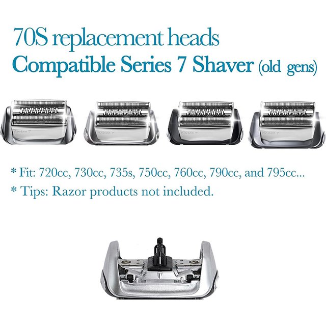 2Pack 70S Replacement Foil Head Compatible with Braun Electric Shaver 7 Series 790cc 760cc 750cc 720 799 797 Razor