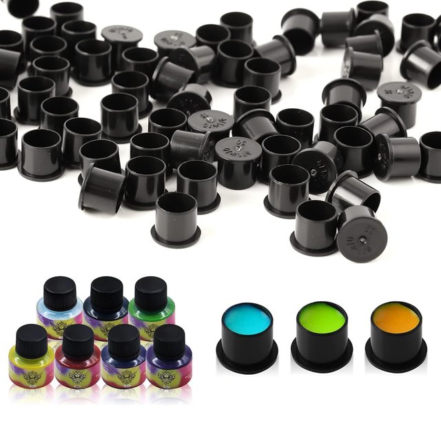 1000/500/100PCS Disposable Black Tattoo Ink Cups With Base Pigment Holder Container Cap Permanent Makeup Tool Tattoo Accessories