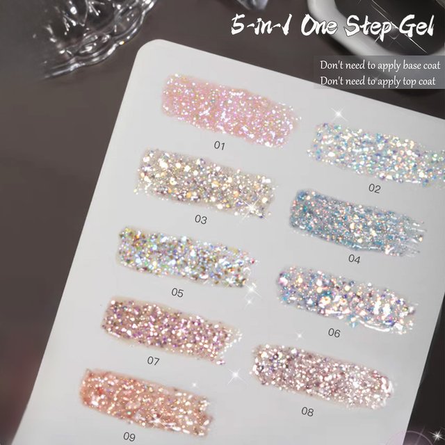 1pcs PSK Flash Midsummer Starry Glitter Gel Nail Polish Whitening Sparkling Star River New 5-in-1 Lazy One-Step Gel Nail Art