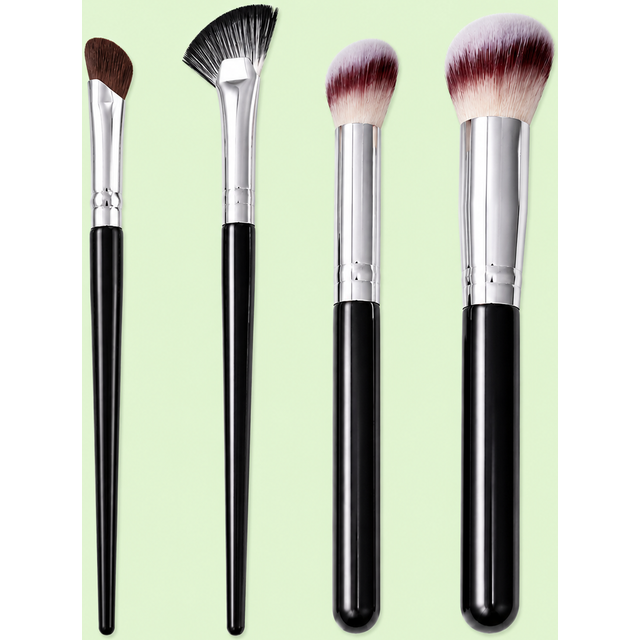 4PCS Professional Makeup Brush Set, Angled Eyeliner Brush, Contour Sculpting Brush, Cream Blush Brush & Powder Brush, Multi-Purp