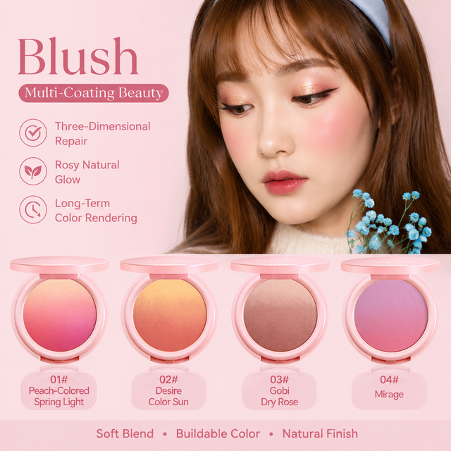 NOVO Sweet Pink Portable Gradual Change Powder Blusher Soft Daily Vitalizing Color for Makeup