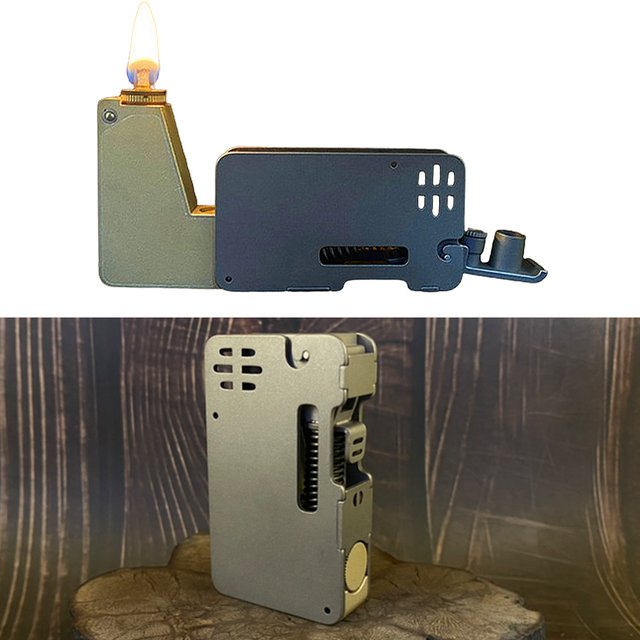 Super Rare Fun Kerosene Lighter Mechanical Catapult Gasoline Lighter Cigarette Titanium Shell Brass Oil Tank EDC Dismantling