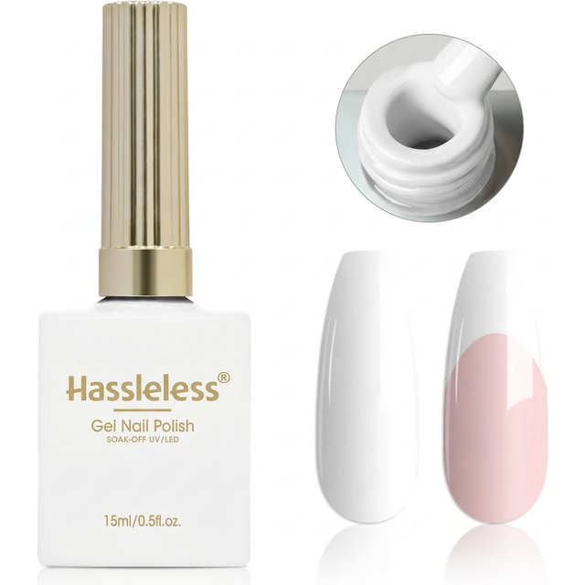 Hassleless 15ml Weißer Gel-Nagellack, French Extension, erfordert UV-LED-Lampe, Gel-French-Maniküre, Nagelzubehör, Nagelkunst für
