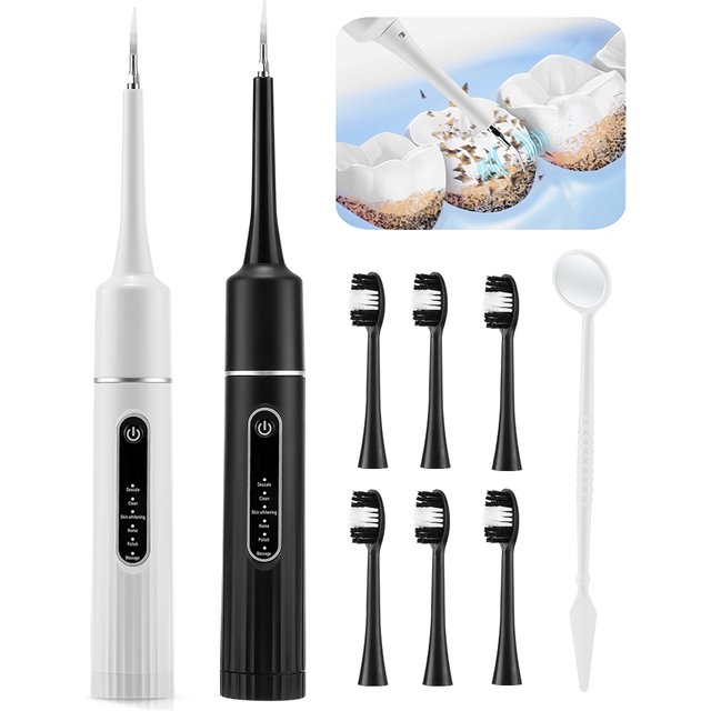 Electric Teeth Cleaner Remove Tartar Plaque Calculus and Tooth Stains Dental Teeth Whitening Kits With 6 Toothbrush Heads Home