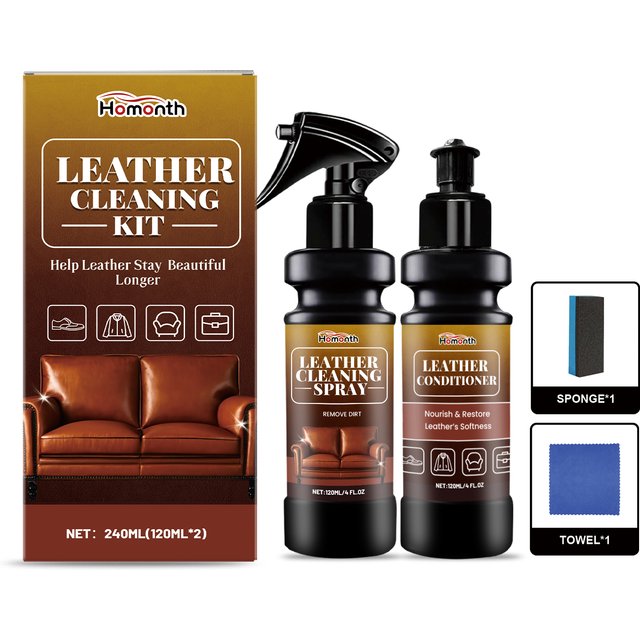 Leather Cleaner And Conditioner Kit Deep Spray Nourishing Cream Set for Softness Shine with Cracking Prevention Includes Sponge