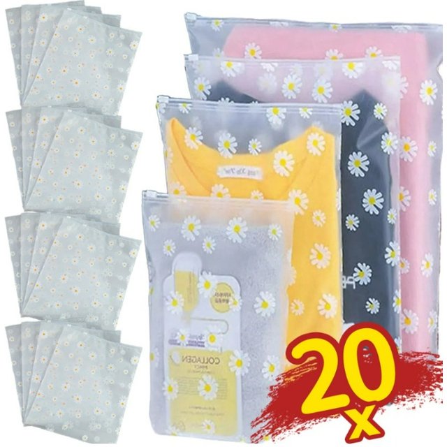 1/20Pcs Waterproof Daisy Travel Cosmetic Bag Transparent Reusable Zipper Clothes Shoes Storage Bags Luggage Organizer Pouch