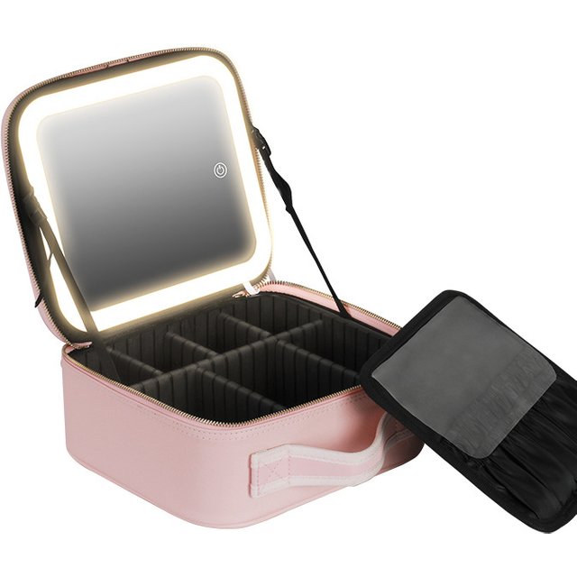 Smart LED Cosmetic Case with Mirror Cosmetic Bag Travel Makeup Bags for women Fashion Portable Storage Bag Travel Makeup Bags